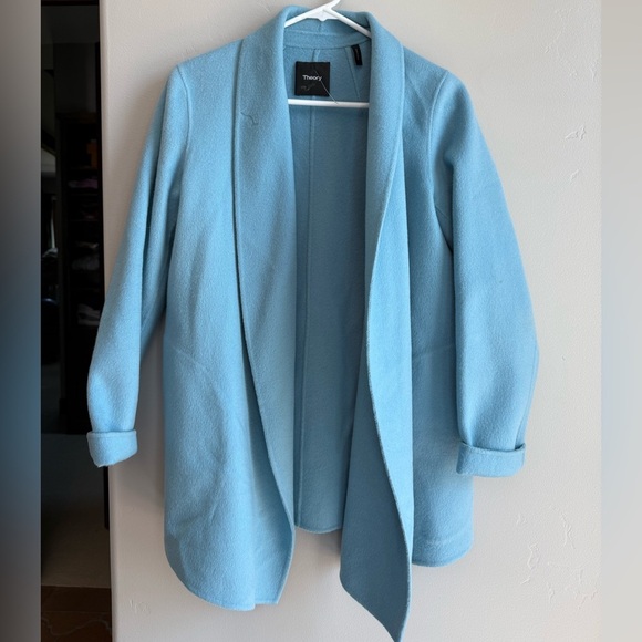 Theory Sileena Shawl Collar Coat Paradise Blue Soft Knit Minimalist Small - Picture 3 of 4